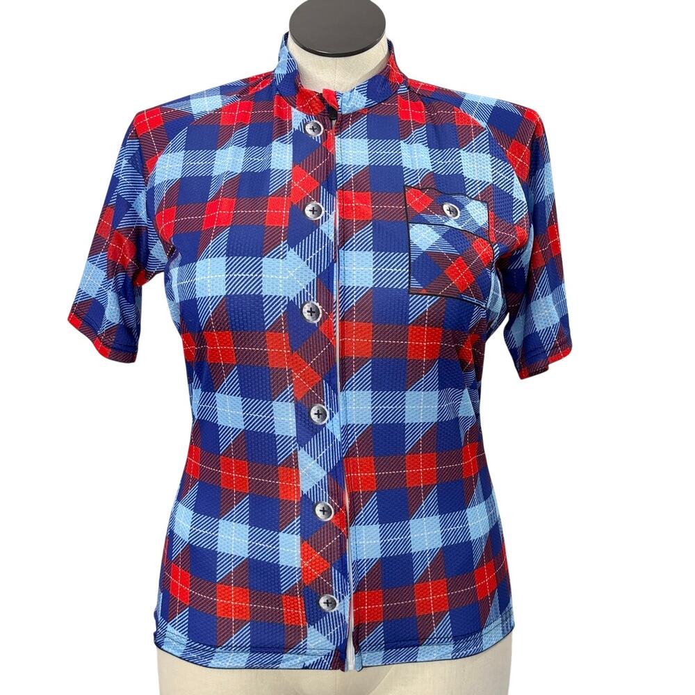 Malciklo Size XXL Shirt Cycling Jersey NEW Zip Up Plaid Back Pockets Womens Top